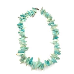 Natural Blue & Seafoam green Amozonite Elongated Genuine Stone Necklace